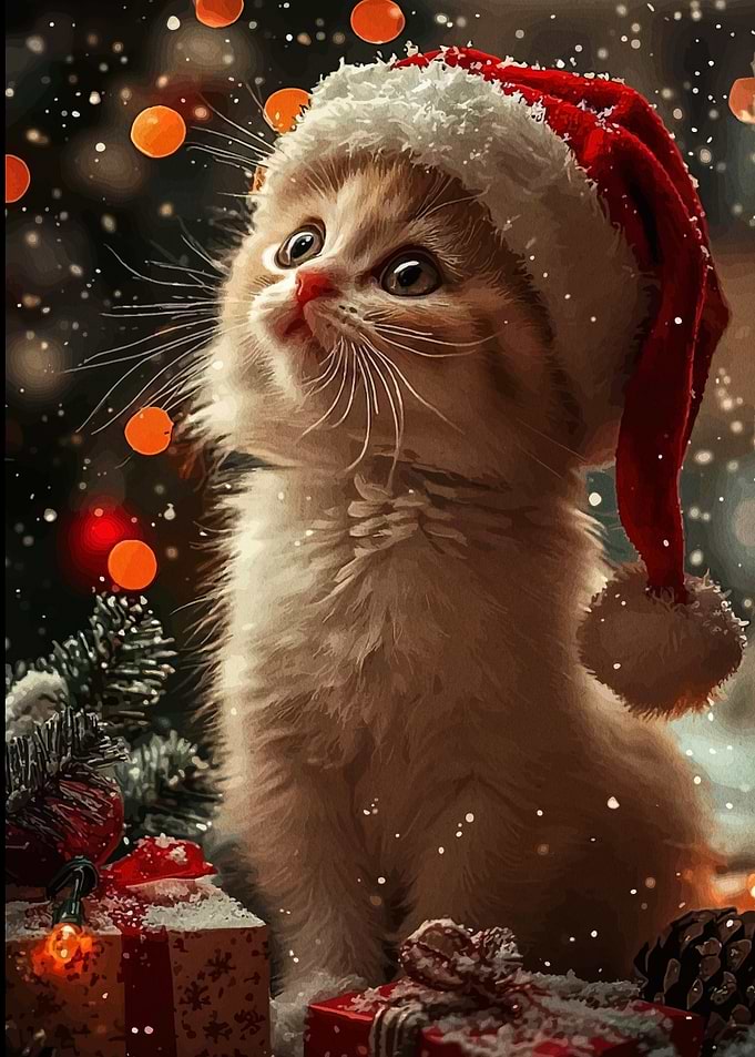 Christmas Kitten with Santa Hat