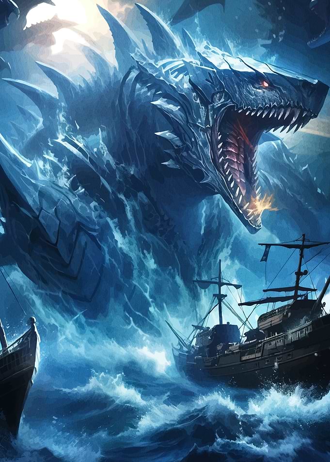 Giant Sea Monster Attacking Ships