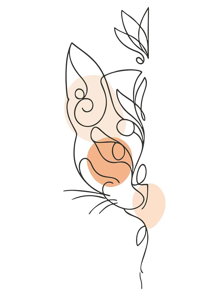 Minimalist Cat and Butterfly Line Art
