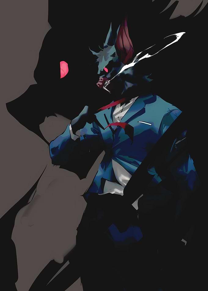 Bat-like creature in a suit smoking