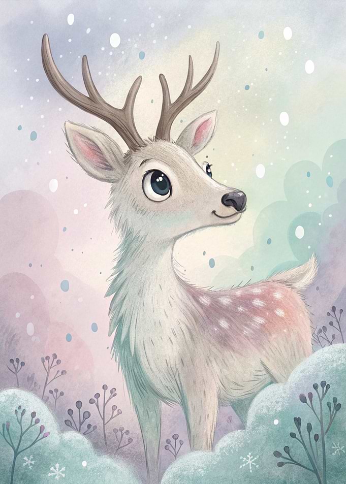 Watercolor Deer in Winter Scene