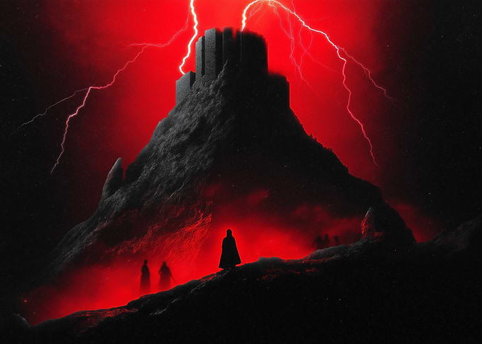 Dark Castle Under Red Lightning