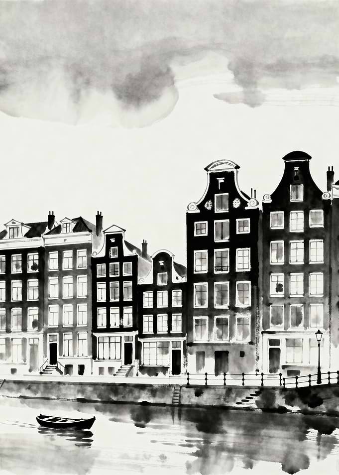 Amsterdam Canal Watercolor Painting