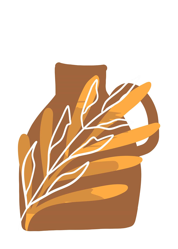 Brown Vase with White Leaves