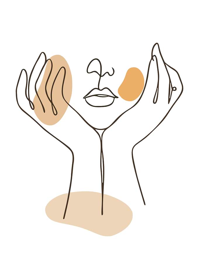 Minimalist Line Art Face with Hands