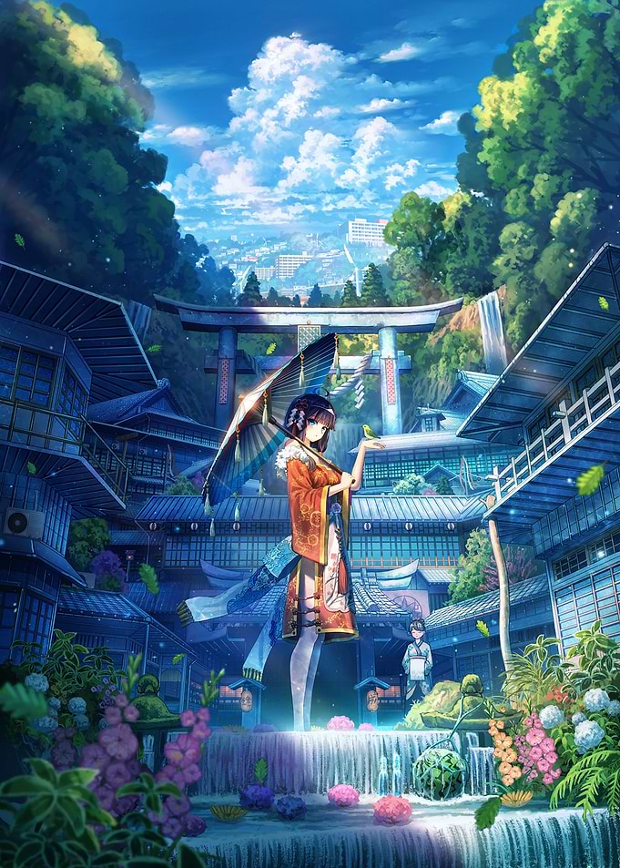 Anime Girl in Japanese Landscape