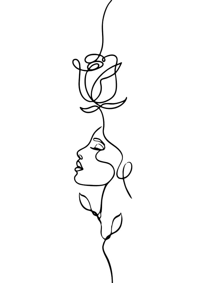Woman and Rose Continuous Line Art