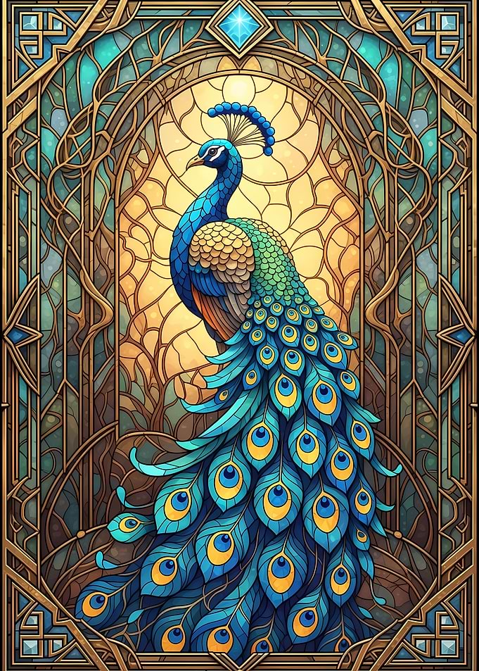 Stained Glass Peacock Art