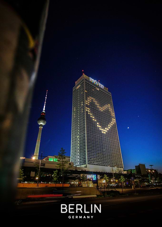 Berlin at Night with Heart on Building