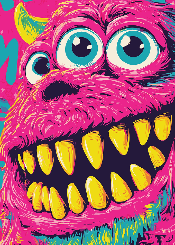 Pink Furry Monster with Big Teeth