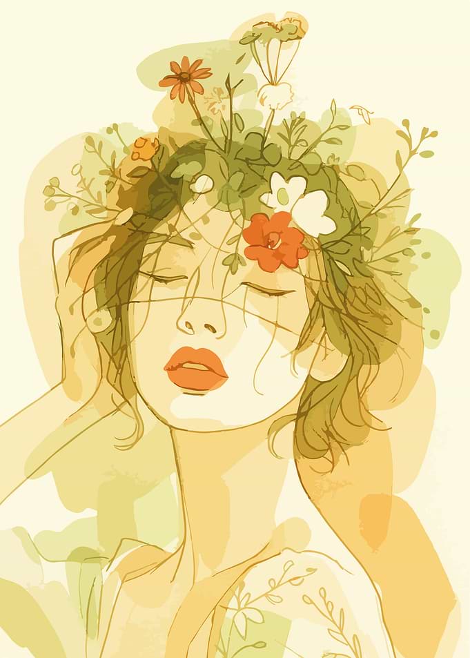 Woman with Floral Crown Illustration