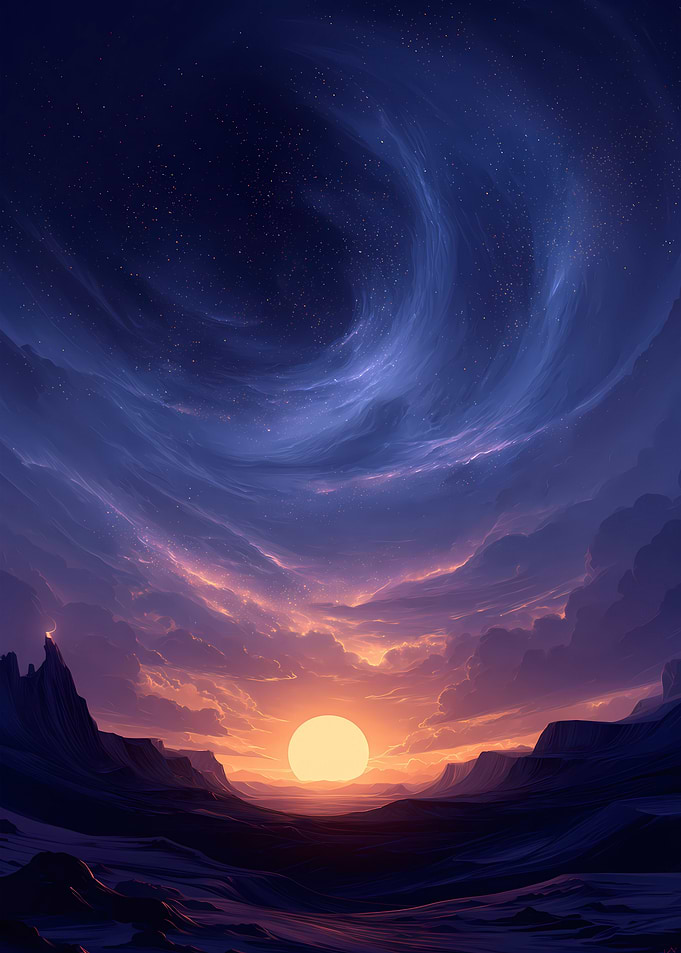 Dramatic Sunset Over Mountainous Landscape