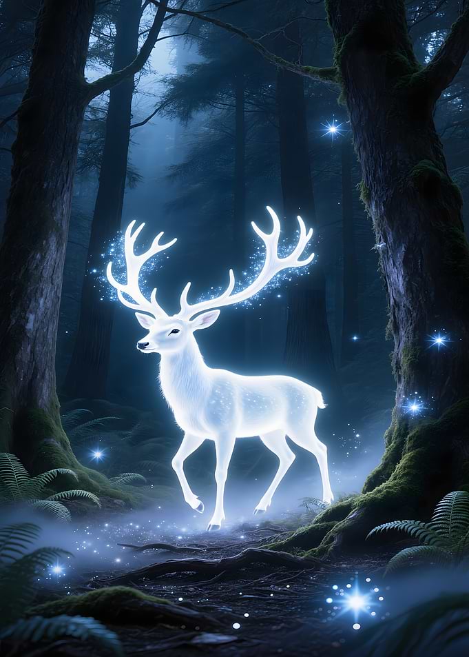 Glowing Deer in Enchanted Forest