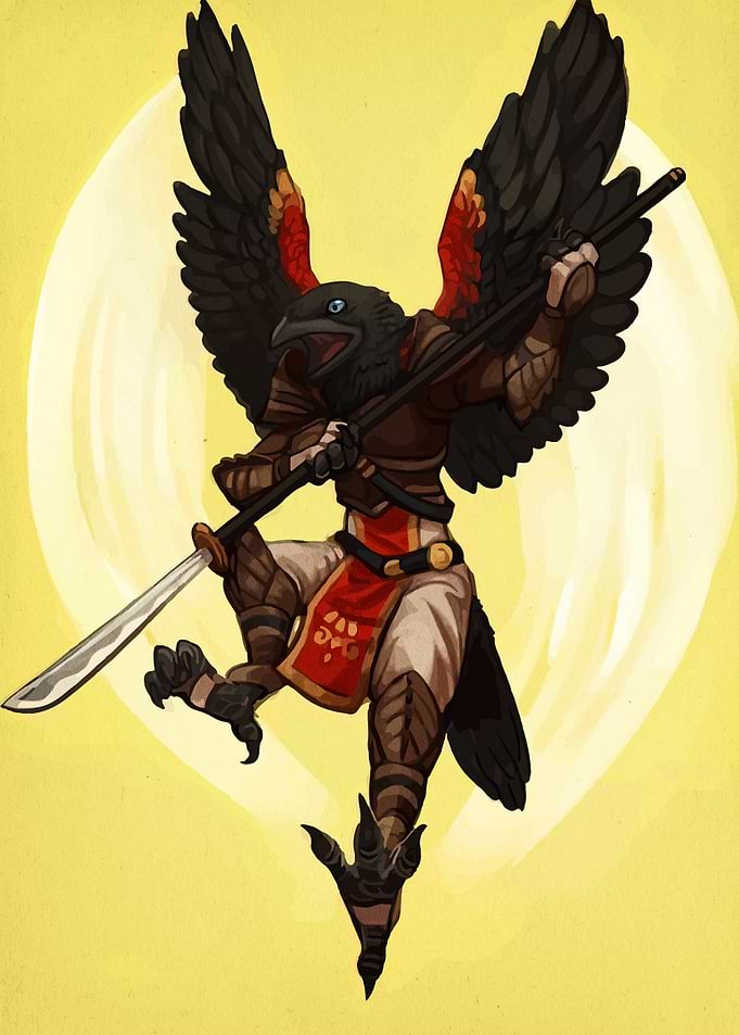 Anthropomorphic Raven Warrior with Sword