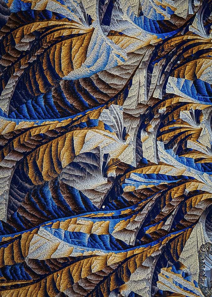 Abstract Leaf Pattern in Blue and Gold