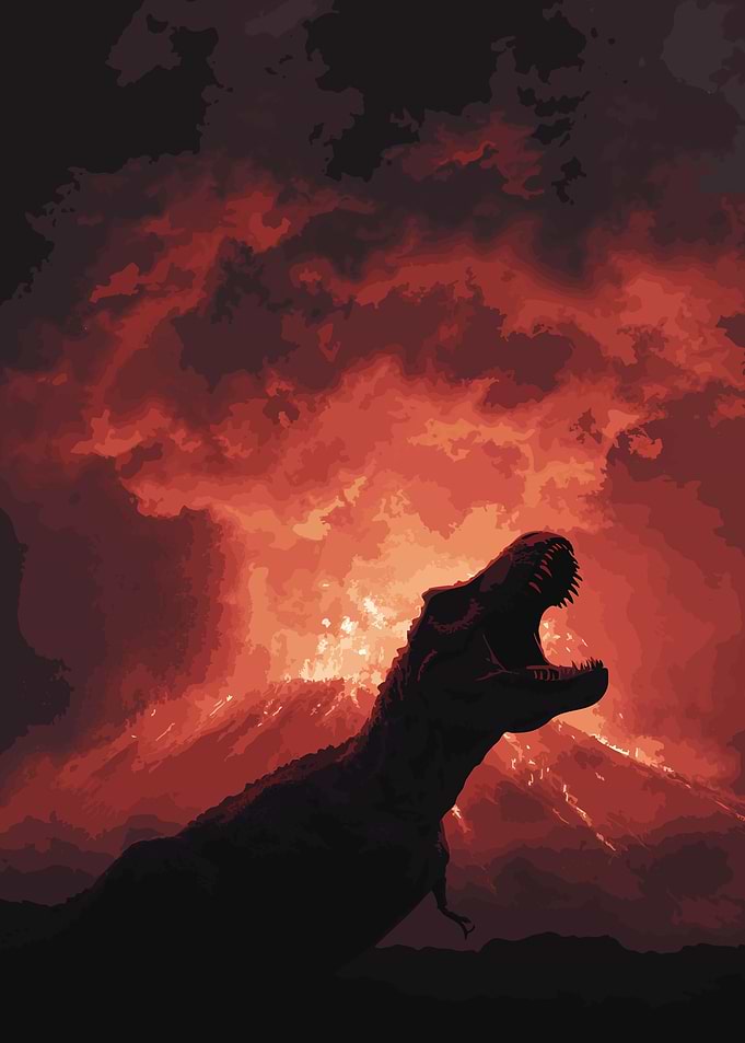 Tyrannosaurus Rex Roaring Volcano Eruption
