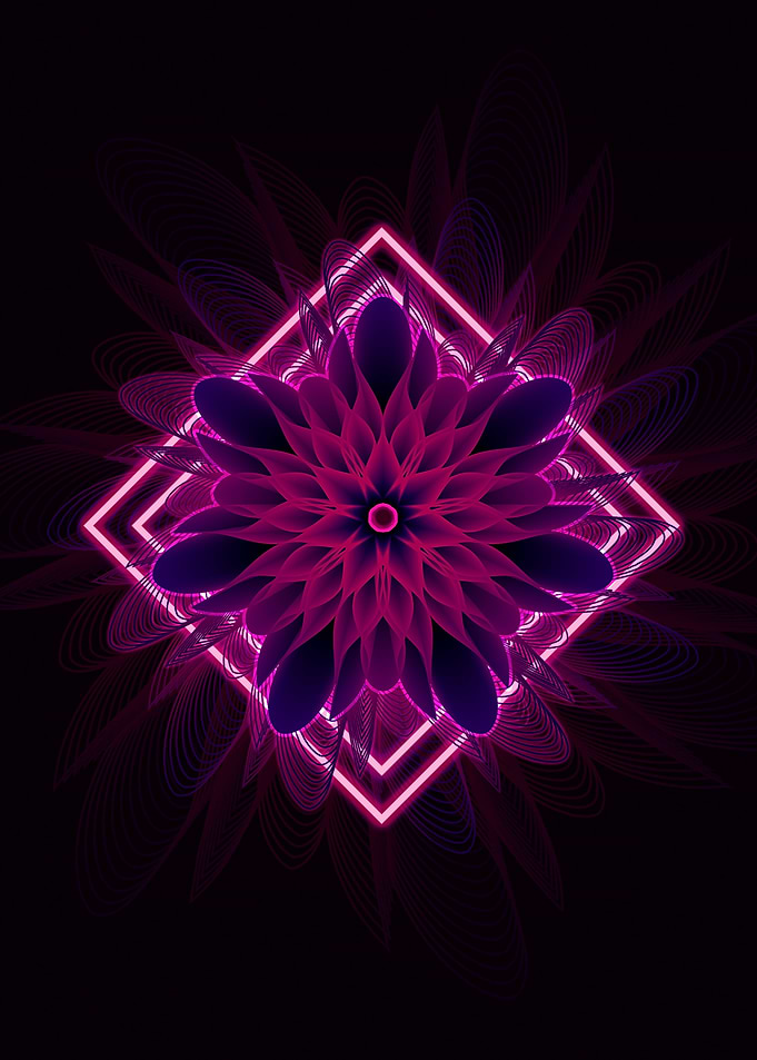 Neon Flower in Square Frame