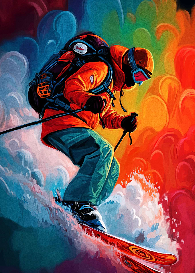 Skier in Action with Colorful Background