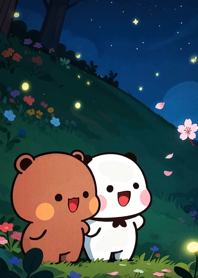 Cartoon Bears Night Landscape