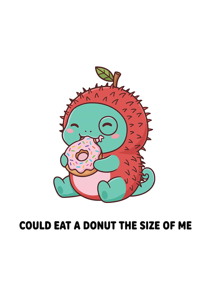 Cute Lychee Monster Eating Donut