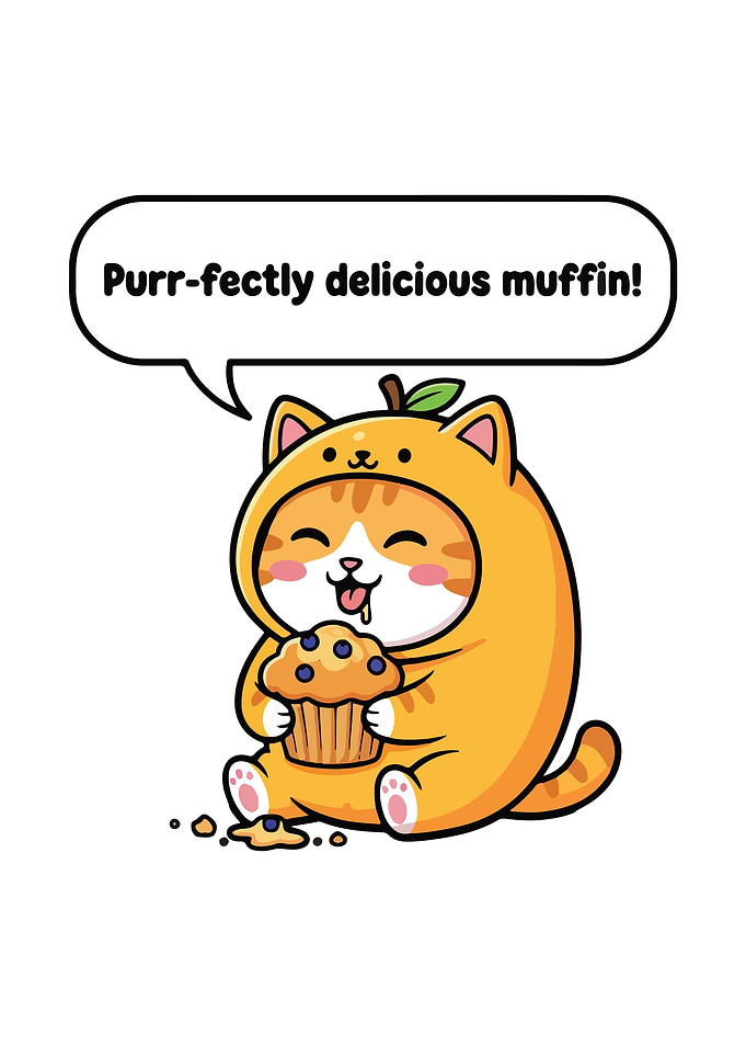 Cute Cat Eating Muffin Illustration