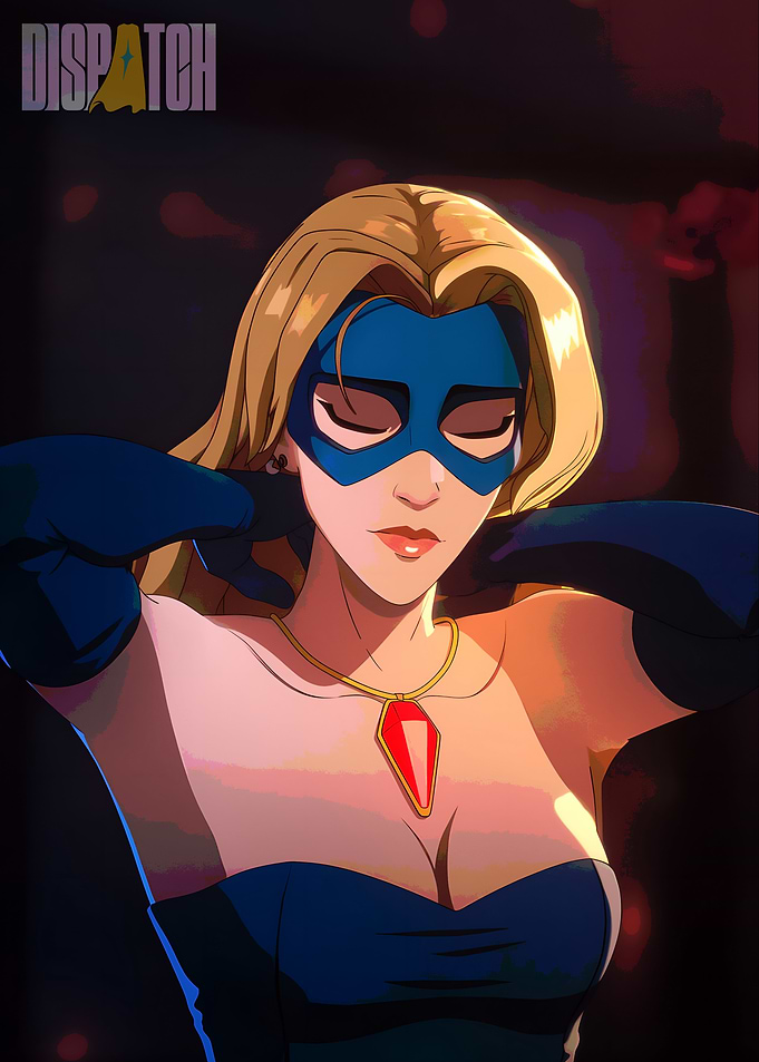 Blonde Superheroine with Mask and Jewel