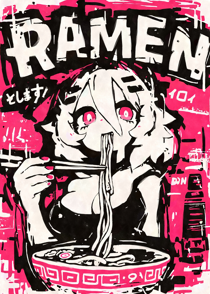 Anime Girl Eating Ramen Graffiti