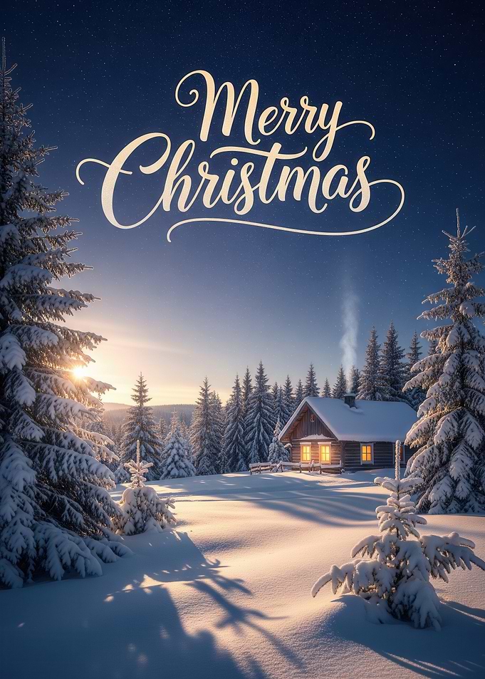 Winter Cabin Merry Christmas