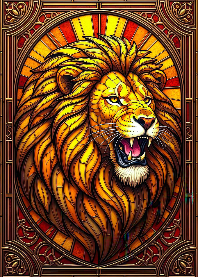 Stained Glass Lion Portrait