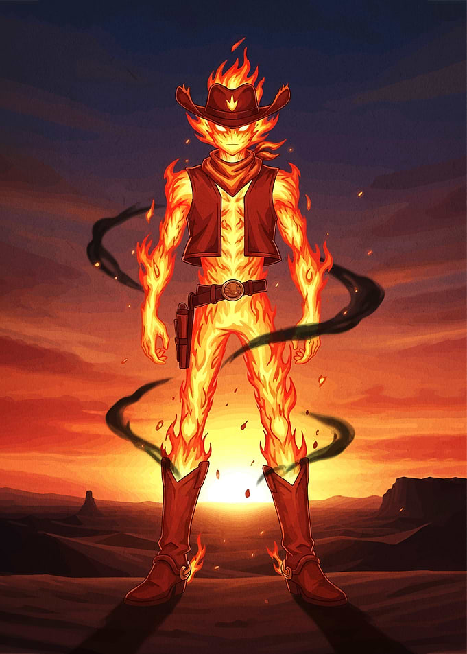 Fiery Cowboy Desert Sunset