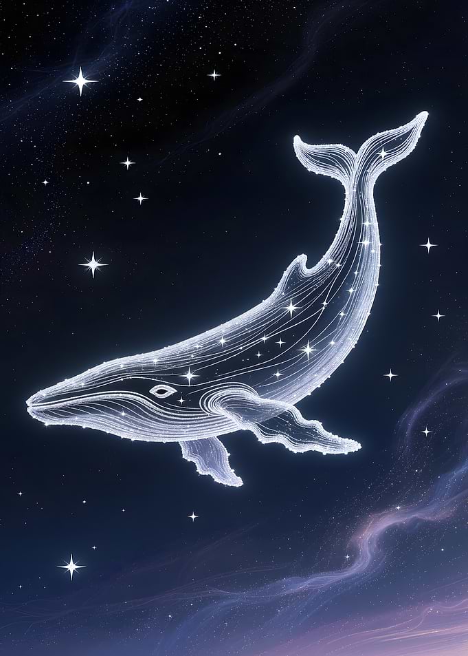 Celestial Whale in Starry Night Sky