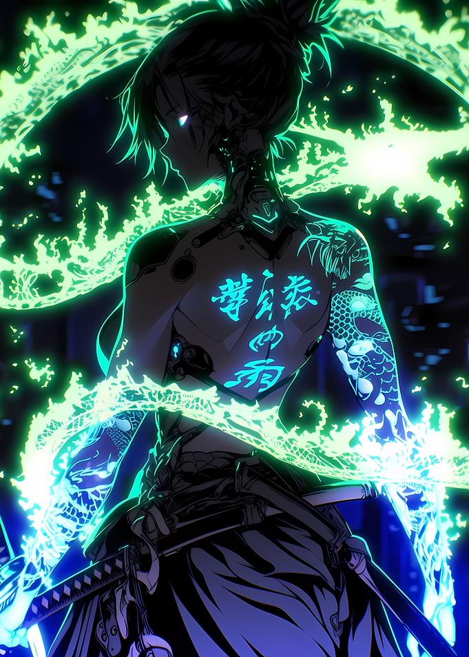 Cyberpunk Samurai Girl with Neon Glow