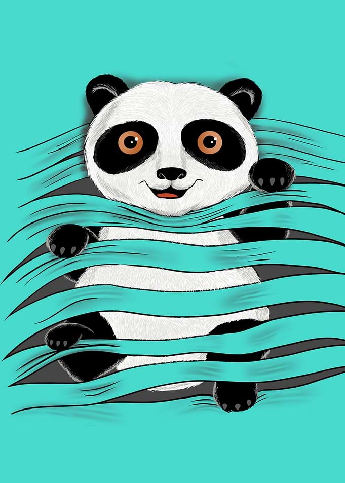 Cute Panda Peeking Through Teal Slits