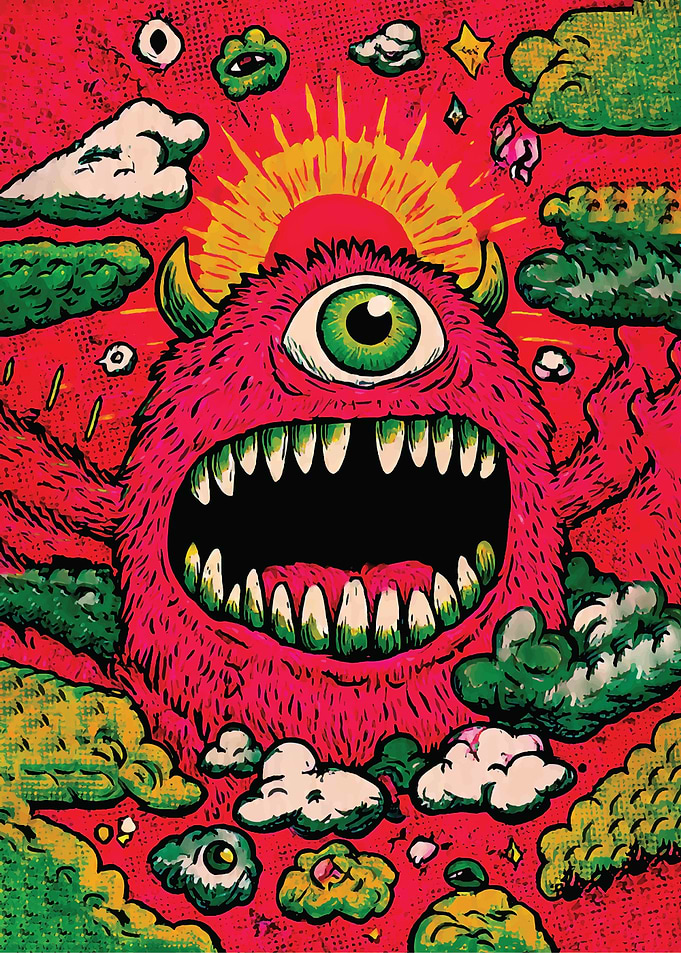 One-Eyed Monster in a Cloudy Sky