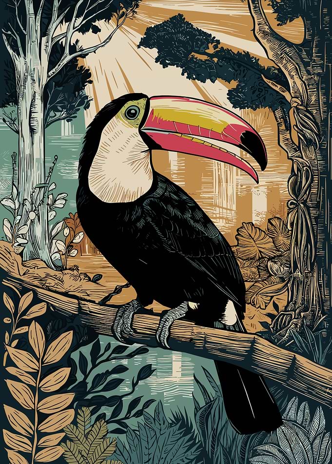 Toucan in the Jungle Illustration