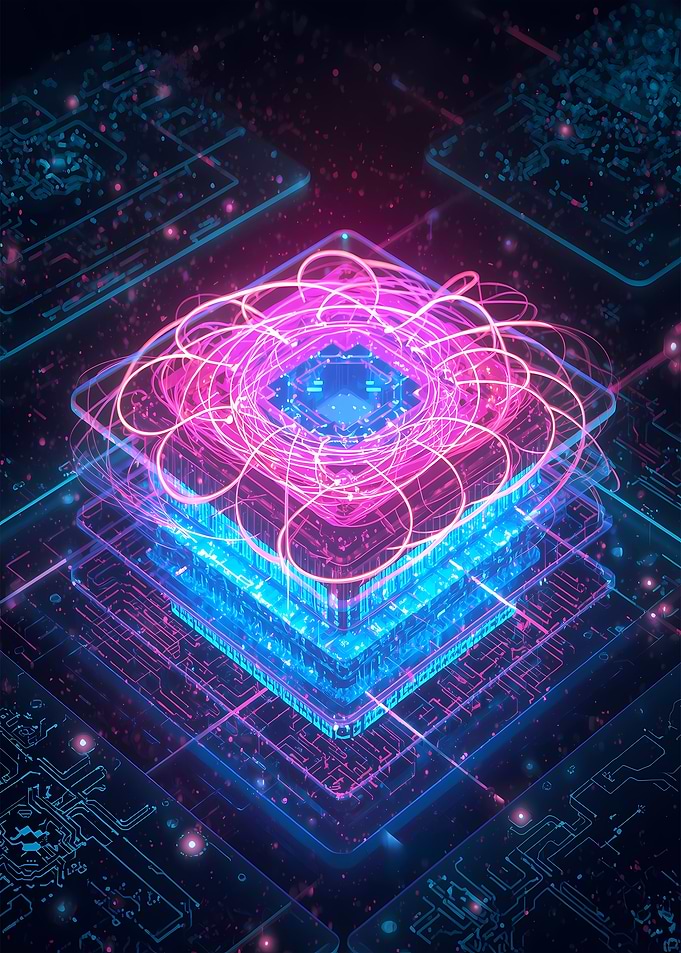 Abstract Glowing Circuit Board Layers