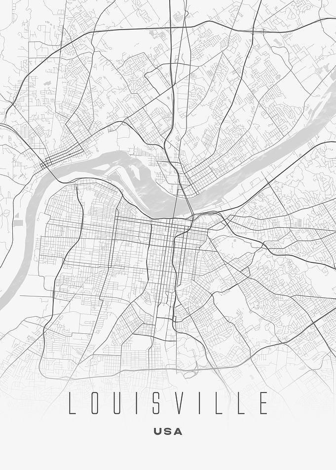 Minimalist Louisville, USA - City Map Poster, Modern Urban Wall Art