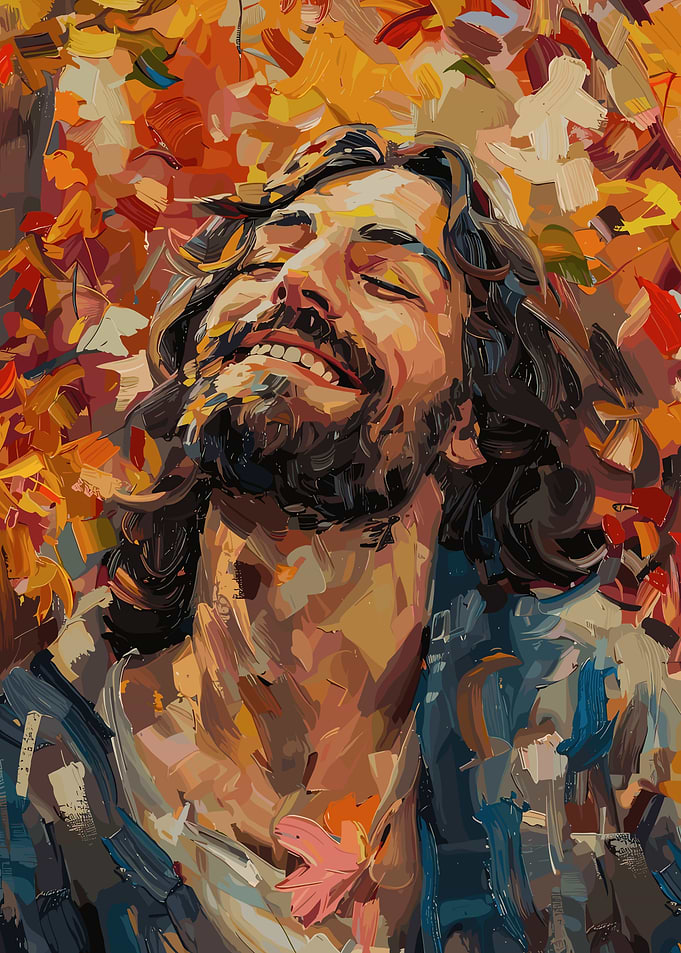 Jesus in Autumn Leaves Painting