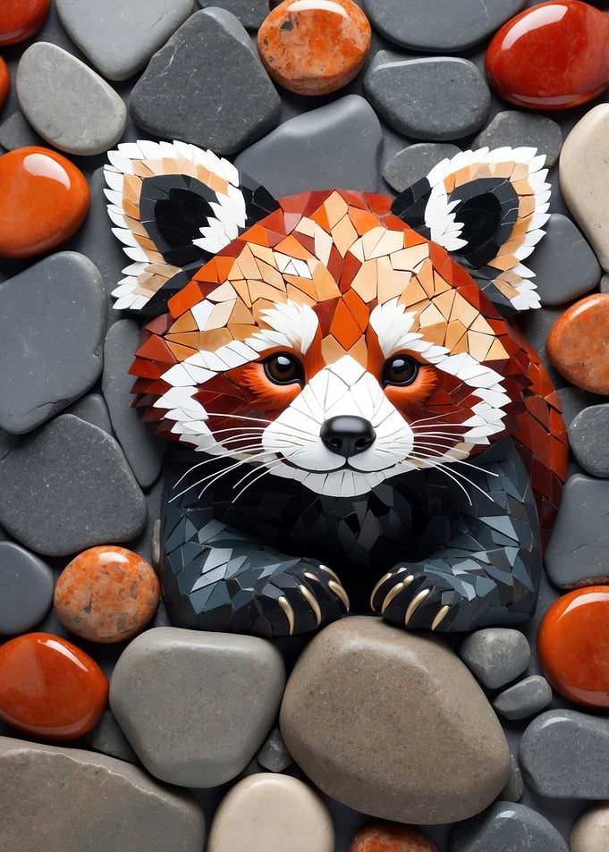 Mosaic Red Panda on Stone Background
