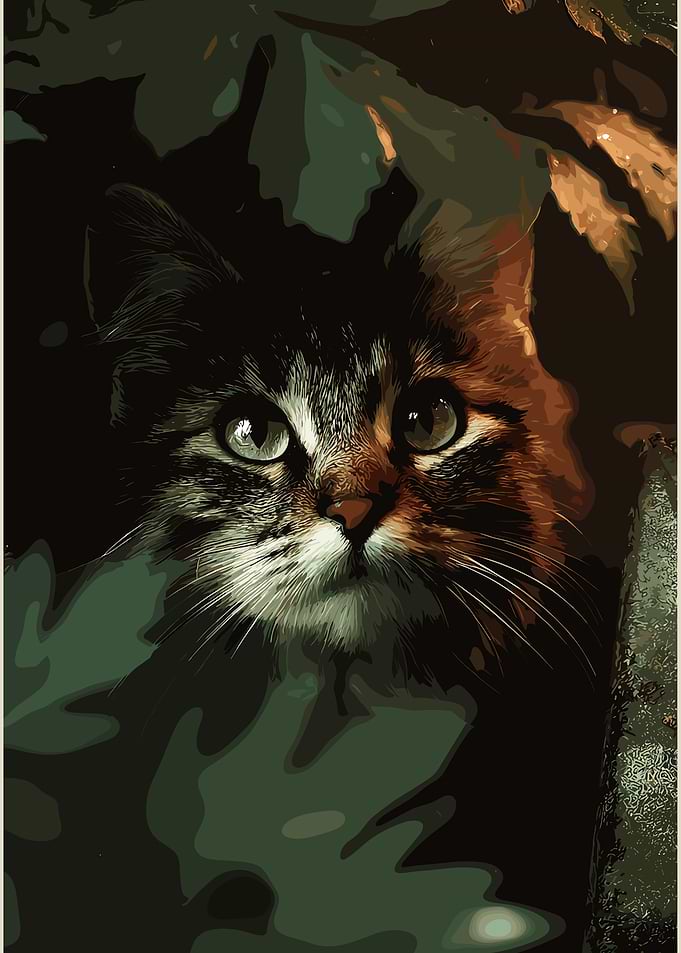 Cat Portrait in Green Foliage