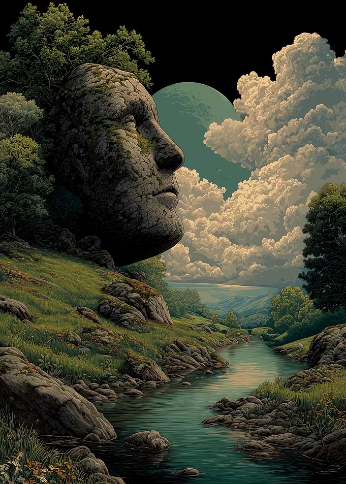 Stone Face Landscape with River