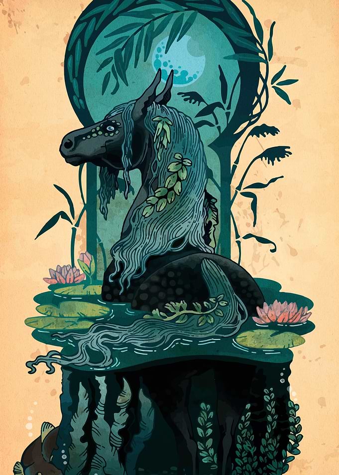 Mystical Horse in Water Garden