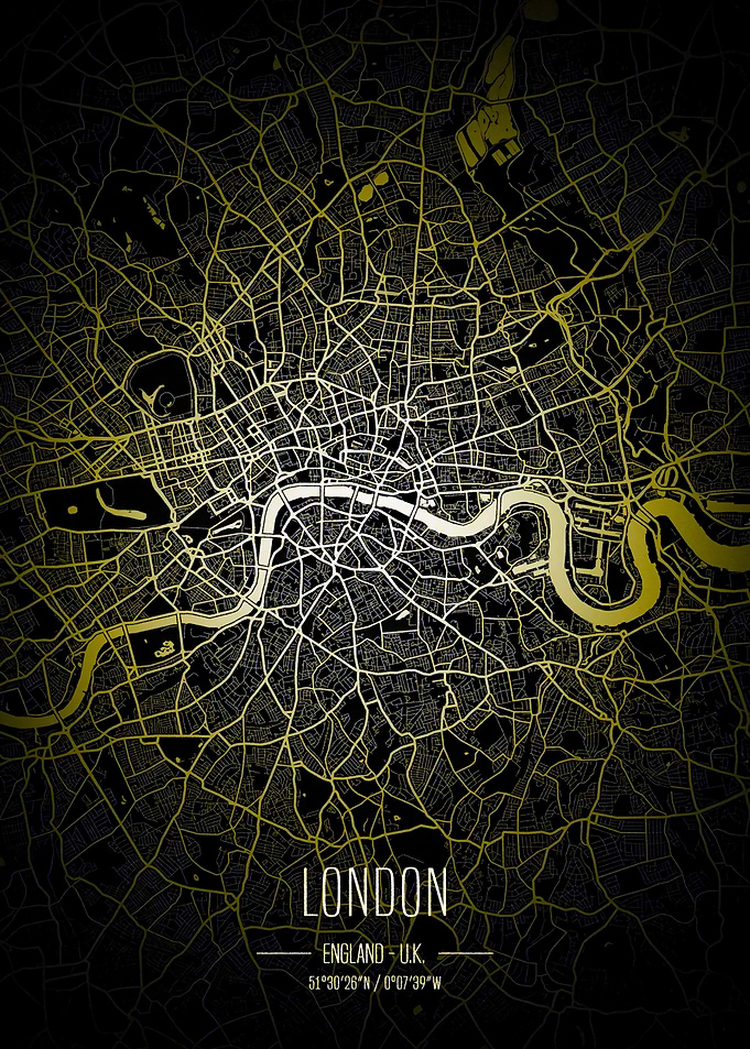 London City Map - Gold on Black