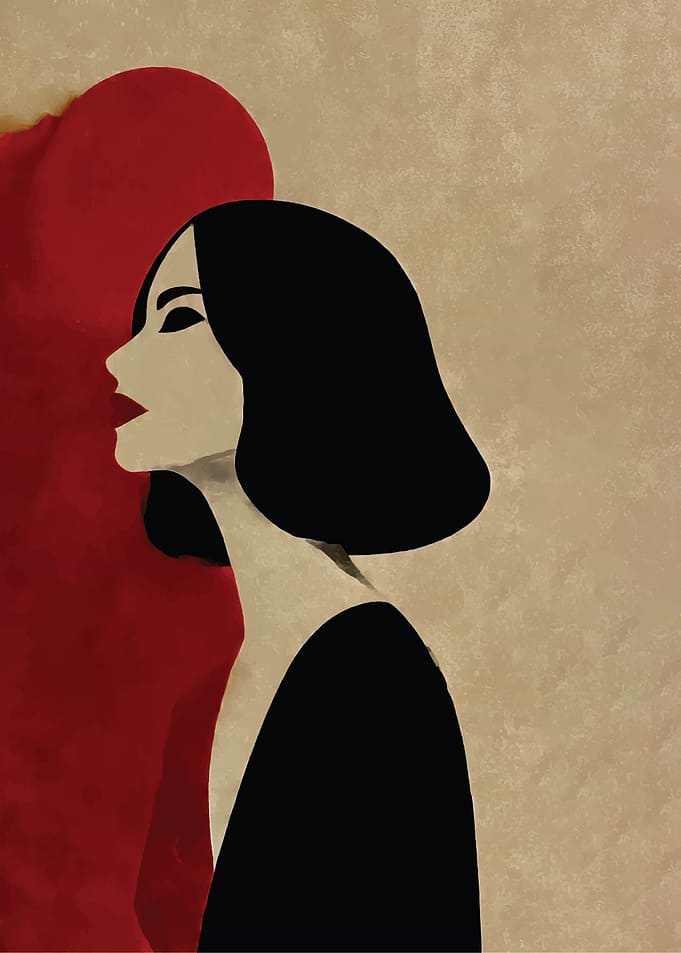 Elegant Woman Profile with Red Accent
