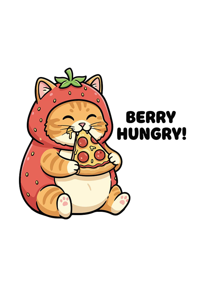 Berry Hungry Cat Eating Pizza