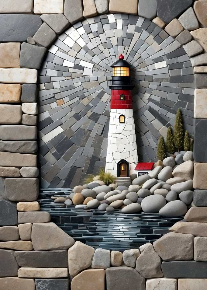 Lighthouse Stone Mosaic Art