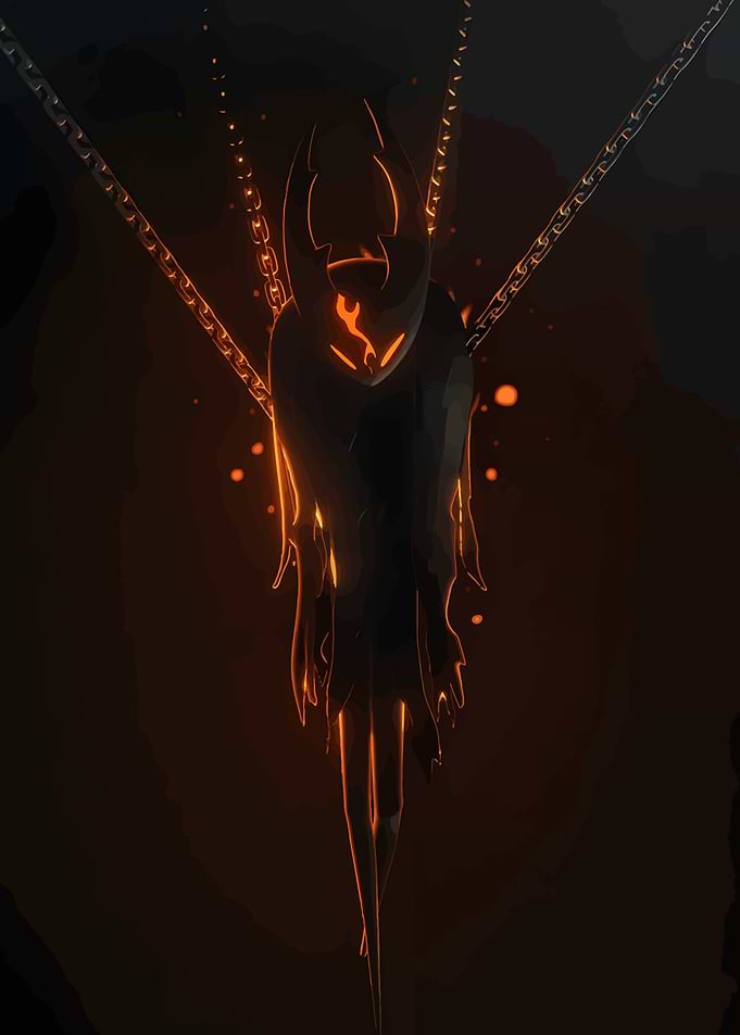 Chained Figure with Glowing Eyes