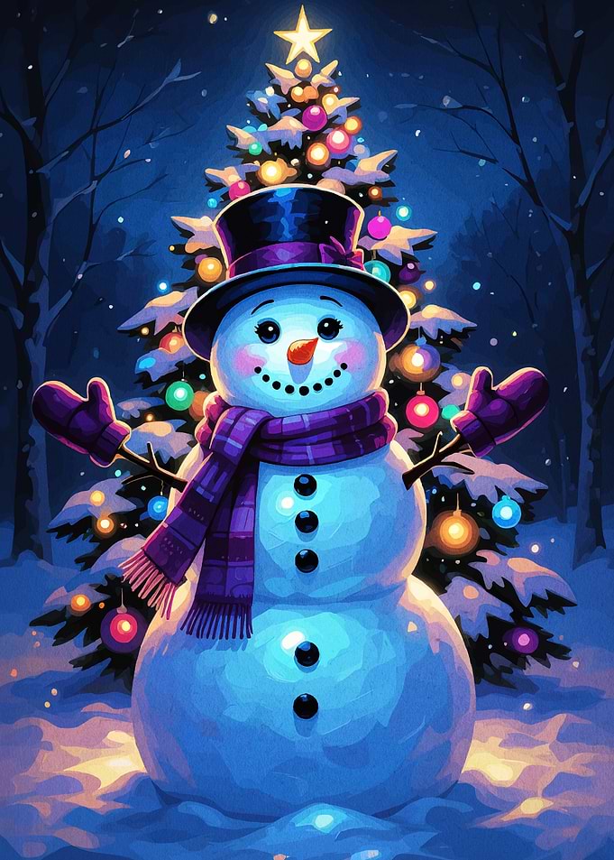 Festive Snowman with Christmas Tree