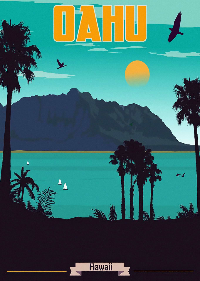 Oahu Hawaii Travel Poster