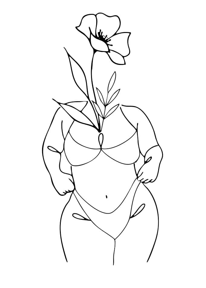 Floral Woman Line Art